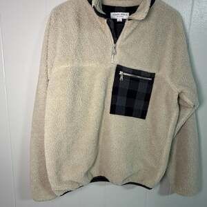 Adam Lippes For Target Sherpa Pullover Size S Beige Buffalo Plaid Pocket